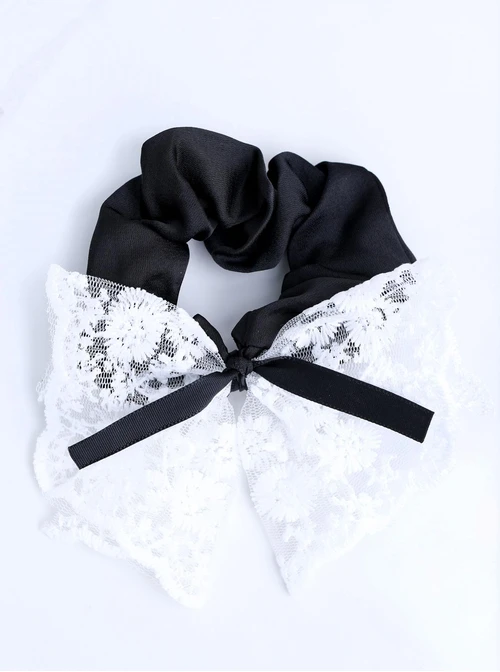 Gumka do włosów typu scrunchie, kokarda, koronka, czarny O614387P00