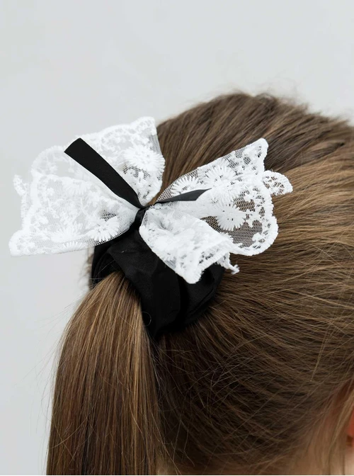 Gumka do włosów typu scrunchie, kokarda, koronka, czarny O614387P00