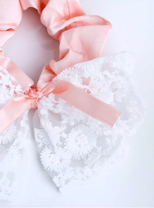 Gumka do włosów typu scrunchie kokarda, koronka, różowy O614385P00