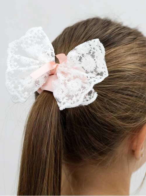 Gumka do włosów typu scrunchie kokarda, koronka, różowy O614385P00