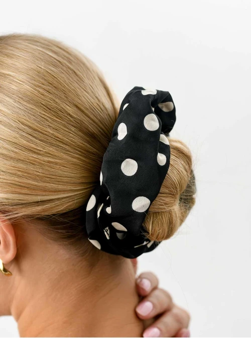 Gumka do włosów typu scrunchie, kropki, czarna O614393P00