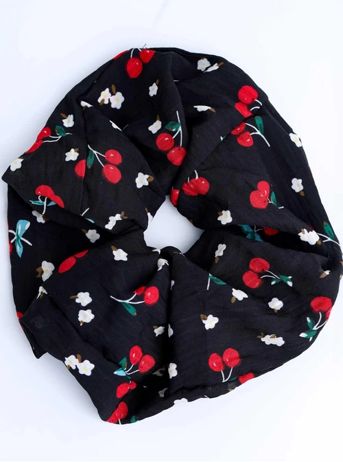 Gumka do włosów typu scrunchie, wisienki, czarna O614401P00