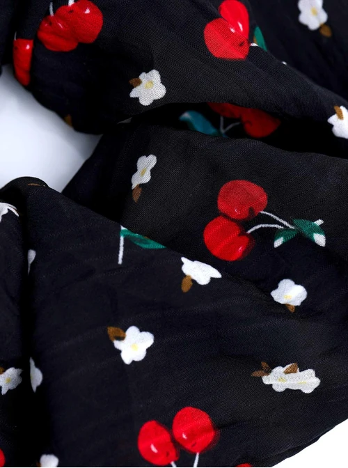 Gumka do włosów typu scrunchie, wisienki, czarna O614401P00