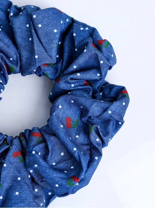 Gumka do włosów typu scrunchie, wisienki, granatowa O614390P00