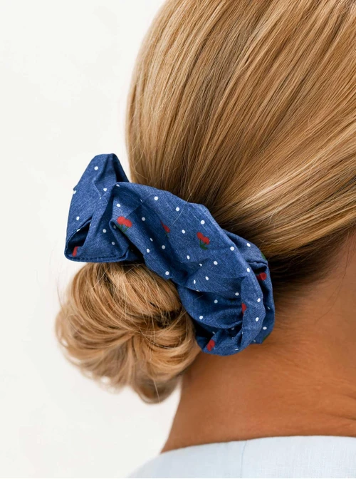 Gumka do włosów typu scrunchie, wisienki, granatowa O614390P00