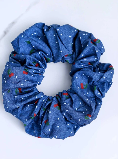 Gumka do włosów typu scrunchie, wisienki, granatowa O614390P00