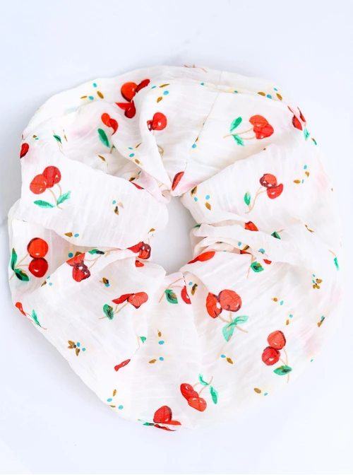 Gumka do włosów typu scrunchie, wisienki, kremowa O614402P00