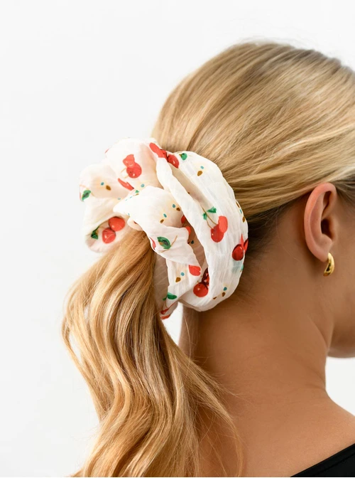 Gumka do włosów typu scrunchie, wisienki, kremowa O614402P00