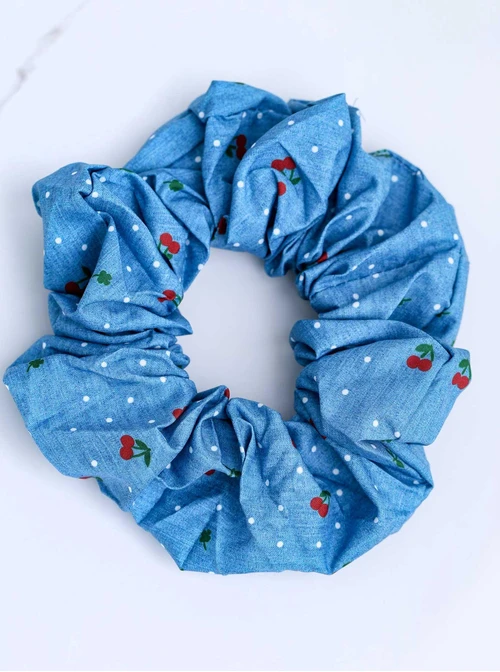 Gumka do włosów typu scrunchie, wisienki, niebieski O614389P00