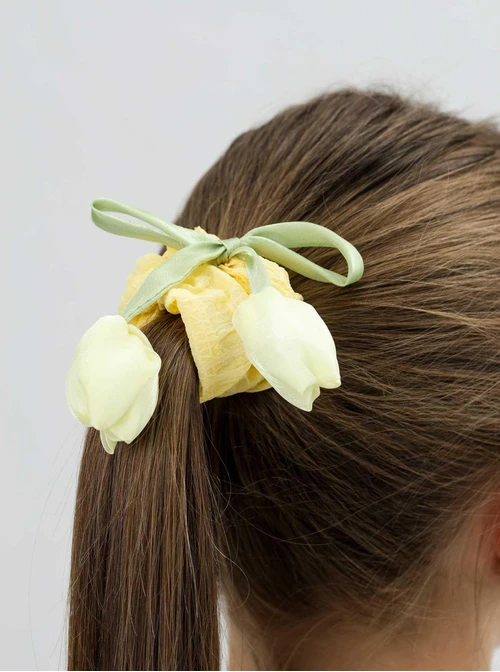 Gumka do włosów typu scrunchie, żółta, tulipan O614379P00