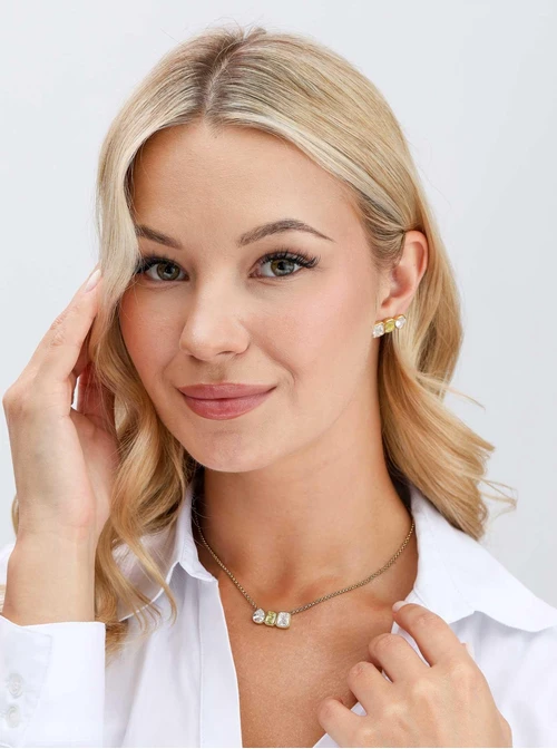 Kolczyki geometryczne, zielony kryształek, stal pozłacana S215565Z00