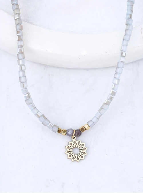 Naszyjnik rozeta Vezzi, kryształki, stal pozłacana S315126Z00