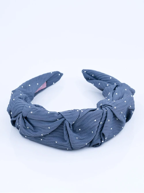 Opaska do włosów marszczona, kryształki, szary O814633P00
