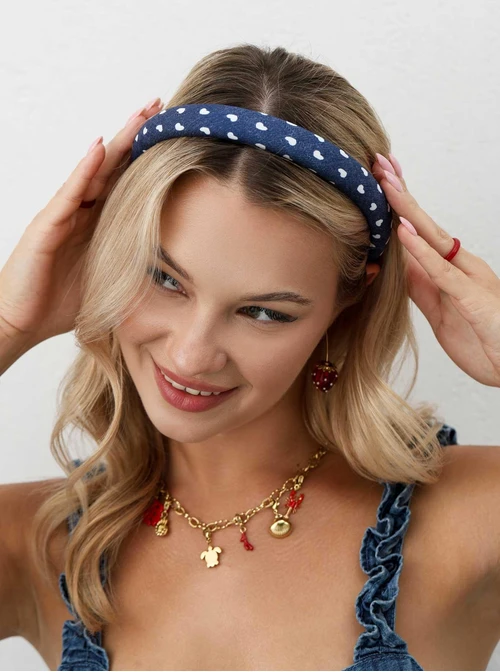 Opaska do włosów serduszka, denim O814461P00