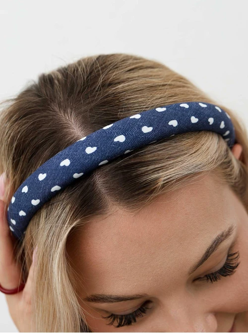 Opaska do włosów serduszka, denim O814461P00
