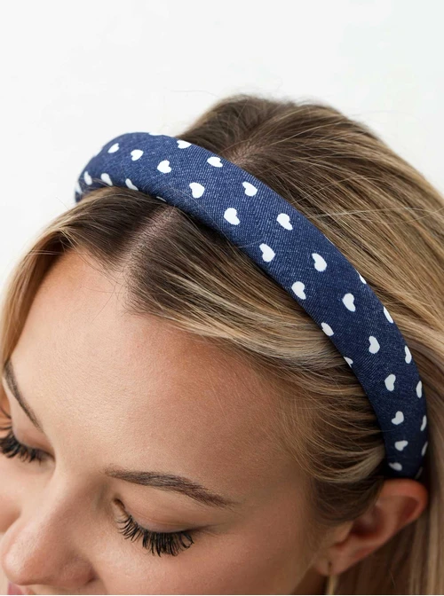 Opaska do włosów serduszka, denim O814542P00