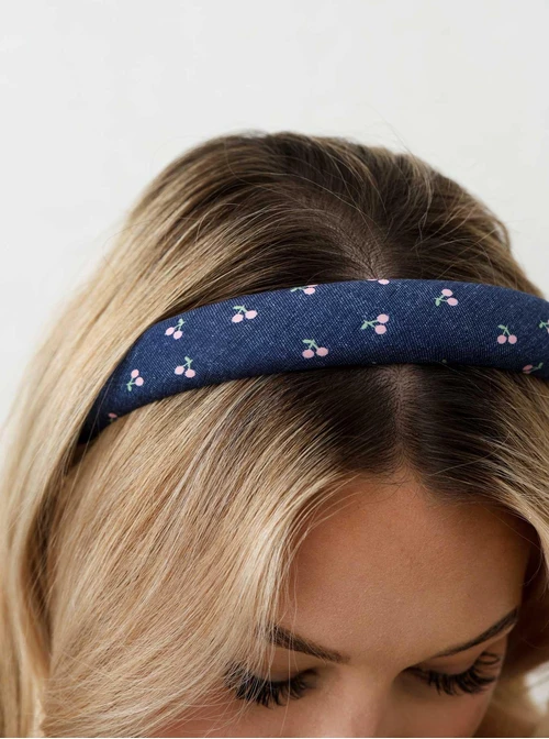 Opaska do włosów, wisienki, denim O814544P00