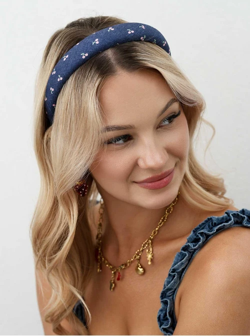 Opaska do włosów, wisienki, denim O814544P00