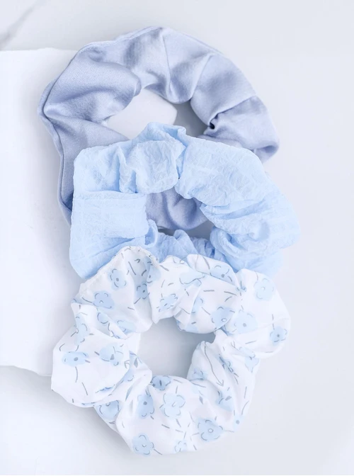 Zestaw gumek do włosów typu scrunchie, niebieski O014893P00