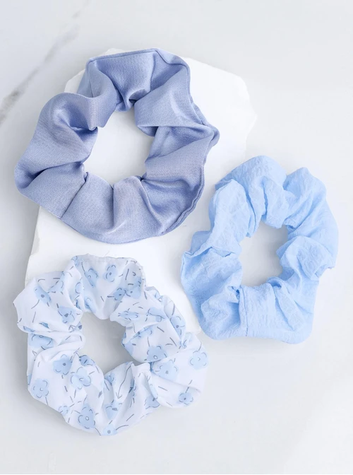 Zestaw gumek do włosów typu scrunchie, niebieski O014893P00