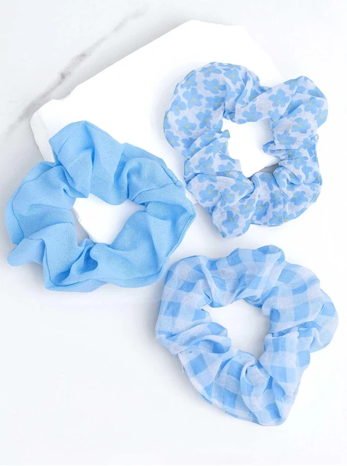Zestaw gumek do włosów typu scrunchie, niebieski O014894P00