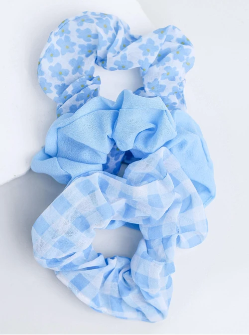 Zestaw gumek do włosów typu scrunchie, niebieski O014894P00