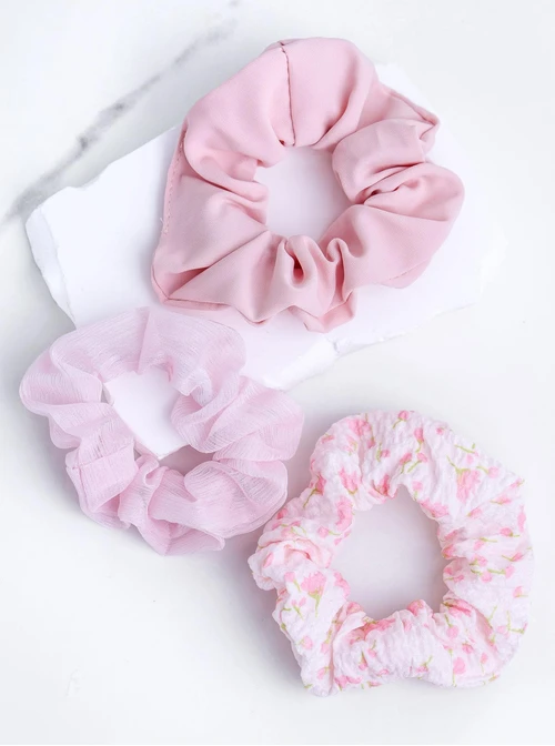 Zestaw gumek do włosów typu scrunchie, różowy O014897P00