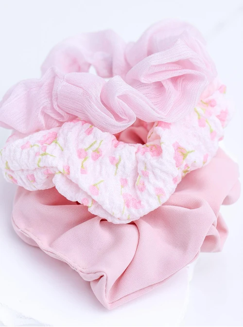 Zestaw gumek do włosów typu scrunchie, różowy O014897P00