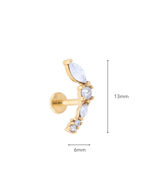 Kolczyk do piercingu labret, kryształki, stal pozłacana ST16022Z00