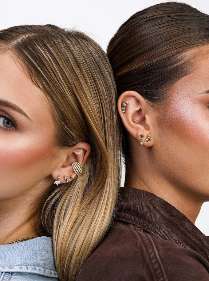 Kolczyk do piercingu labret, wiszące kryształki, stal pozłacana ST16014Z00