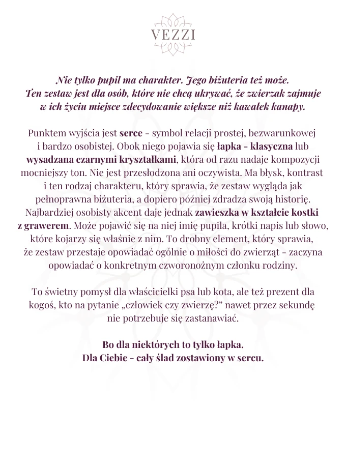 Zestaw biżuterii Black Paw Charm z możliwością grawerowania ZG00014M00