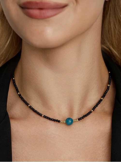 Choker kulka, Apatyt niebieski, stal pozłacana S313111Z00