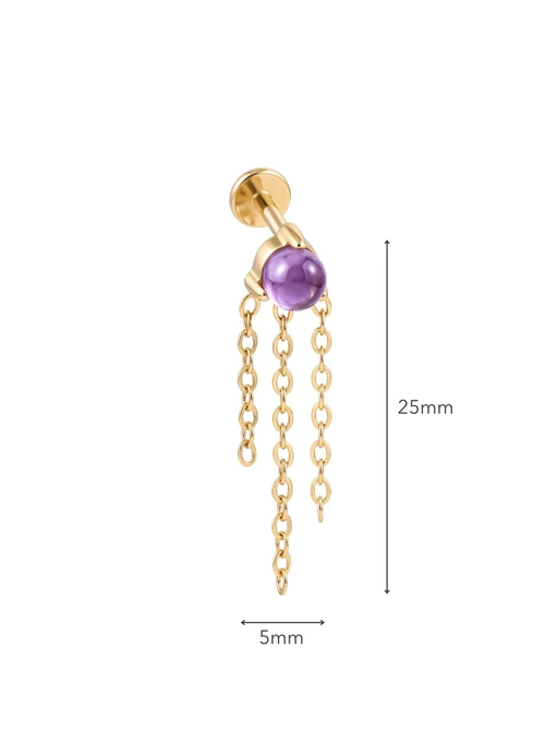 Kolczyk do piercingu labret, Ametyst, stal pozłacana ST16096Z00