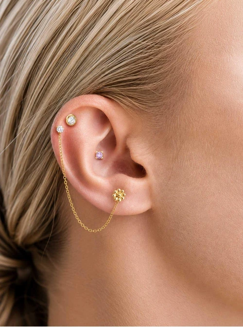 Kolczyk do piercingu labret, kryształek, stal pozłacana ST15848Z00