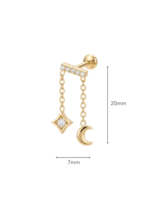 Kolczyk do piercingu labret, kryształki, stal pozłacana ST15876Z00