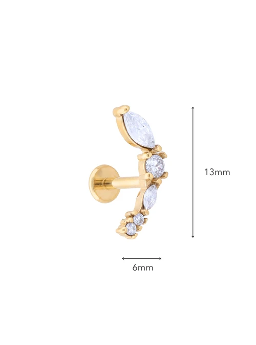 Kolczyk do piercingu labret, kryształki, stal pozłacana ST16022Z00