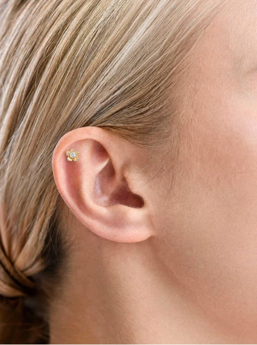 Kolczyk do piercingu labret, kwiatek, stal pozłacana ST15912Z00