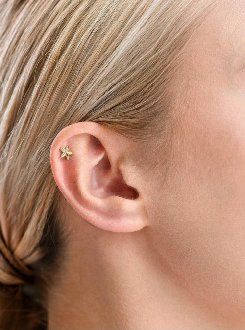 Kolczyk do piercingu labret, kwiatek, stal pozłacana ST15968Z00
