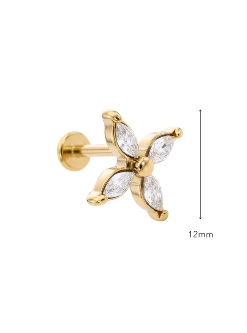 Kolczyk do piercingu labret, kwiatek, stal pozłacana ST15970Z00