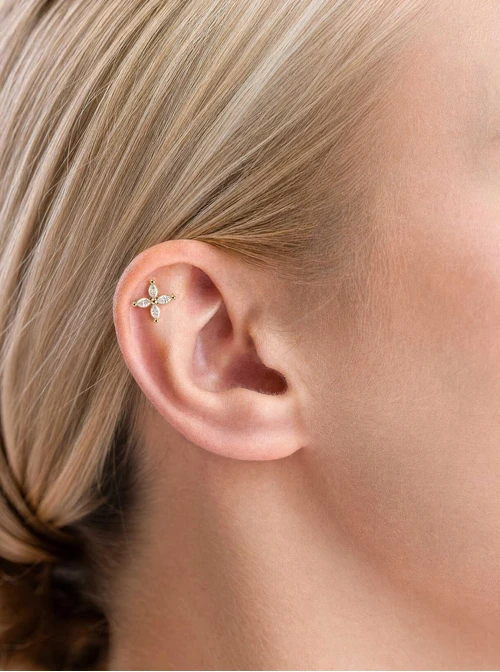 Kolczyk do piercingu labret, kwiatek, stal pozłacana ST15970Z00