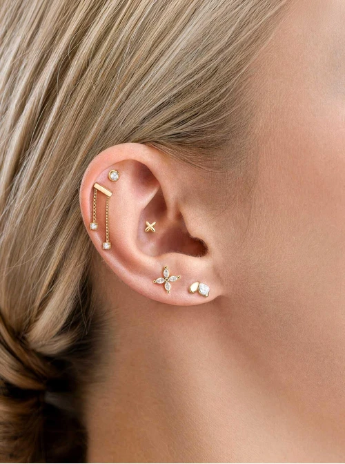 Kolczyk do piercingu labret, kwiatek, stal pozłacana ST15970Z00