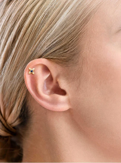Kolczyk do piercingu labret, kwiatek, stal pozłacana ST16110Z00