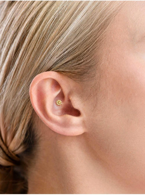 Kolczyk do piercingu labret, kwiatuszek, stal pozłacana ST15948Z00