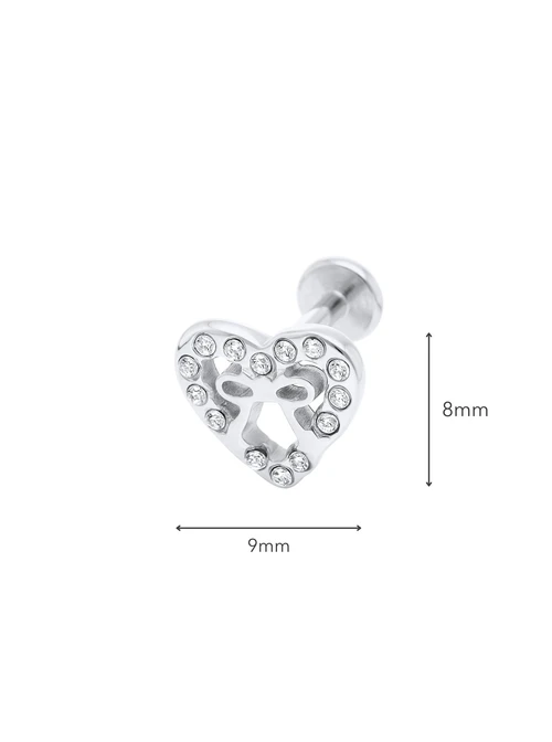 Kolczyk do piercingu labret, serce z kokardką, stal ST16067S00
