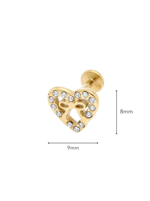 Kolczyk do piercingu labret, serce z kokardką, stal pozłacana ST16066Z00