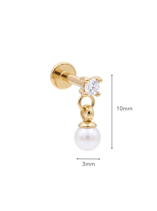 Kolczyk do piercingu labret, wisząca perełka, stal pozłacana ST15978Z00