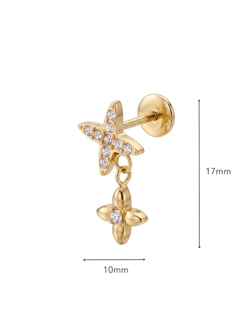 Kolczyk do piercingu labret, wiszące gwiazdki, stal pozłacana ST15924Z00
