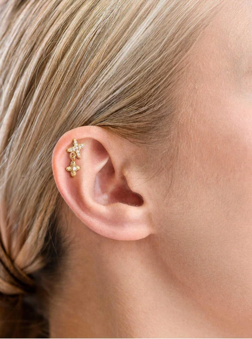 Kolczyk do piercingu labret, wiszące gwiazdki, stal pozłacana ST15924Z00