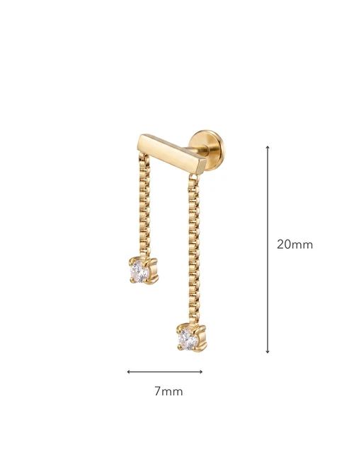 Kolczyk do piercingu labret, wiszące kryształki, stal pozłacana ST15872Z00