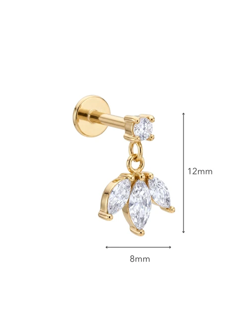 Kolczyk do piercingu labret, wiszące kryształki, stal pozłacana ST16014Z00